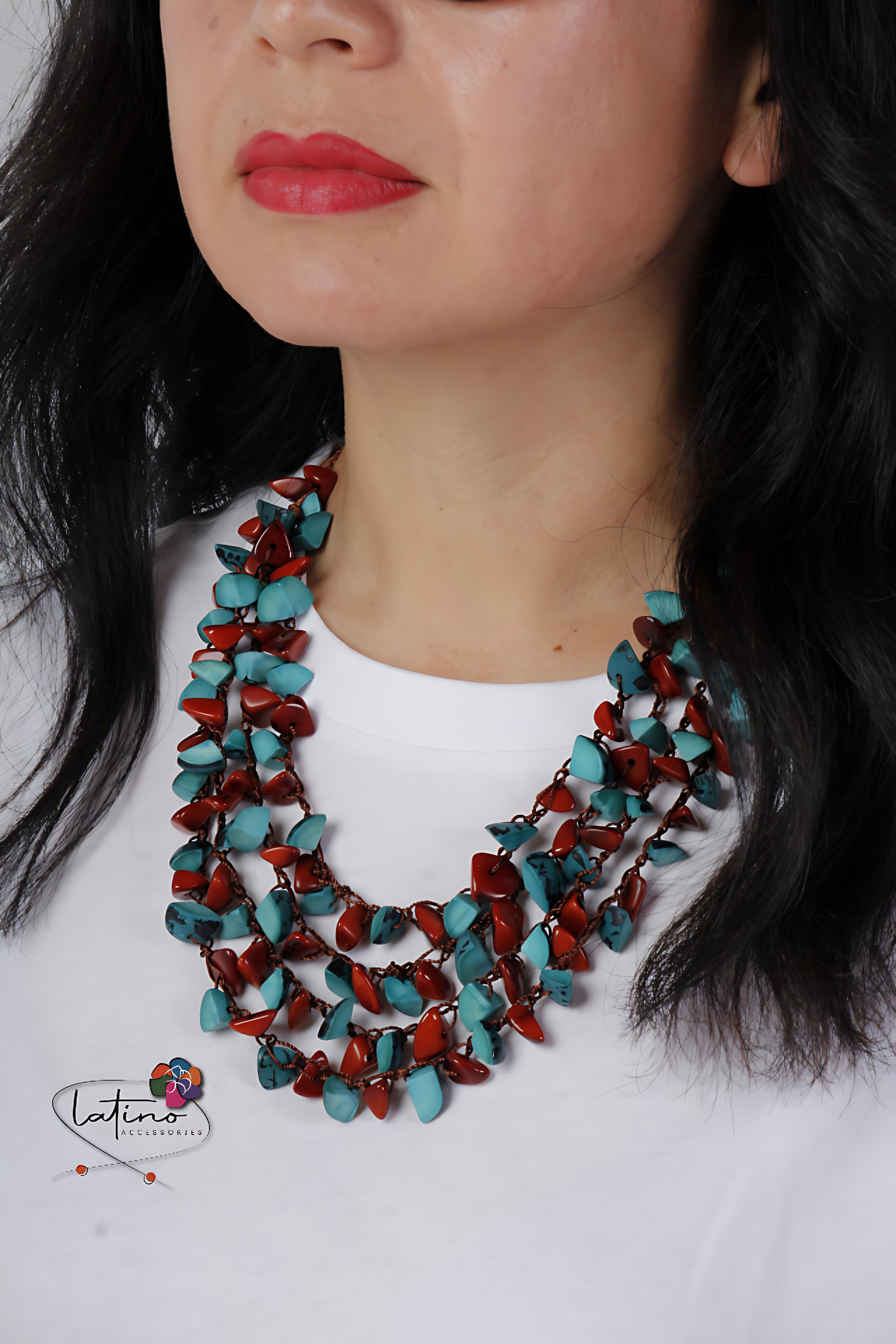 Blue & Brown Long Tagua Necklace